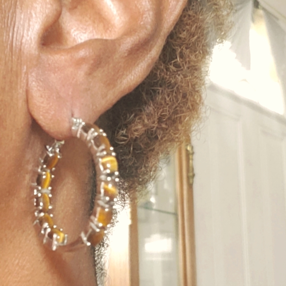 Tiger's Eye Hoop Earrings South African - Picture 3 of 8